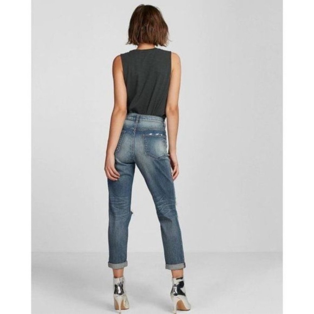 Express Girlfriend High Rise Denim Jeans Women’s SZ 0 in Ripped Medium Wash - Picture 5 of 11